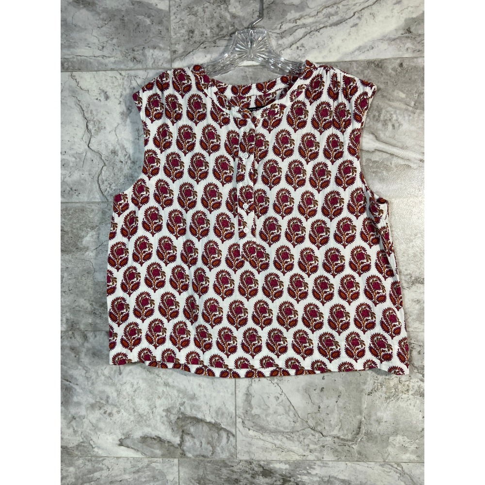 J. Crew White Sleeveless Blouse with Red Floral Print